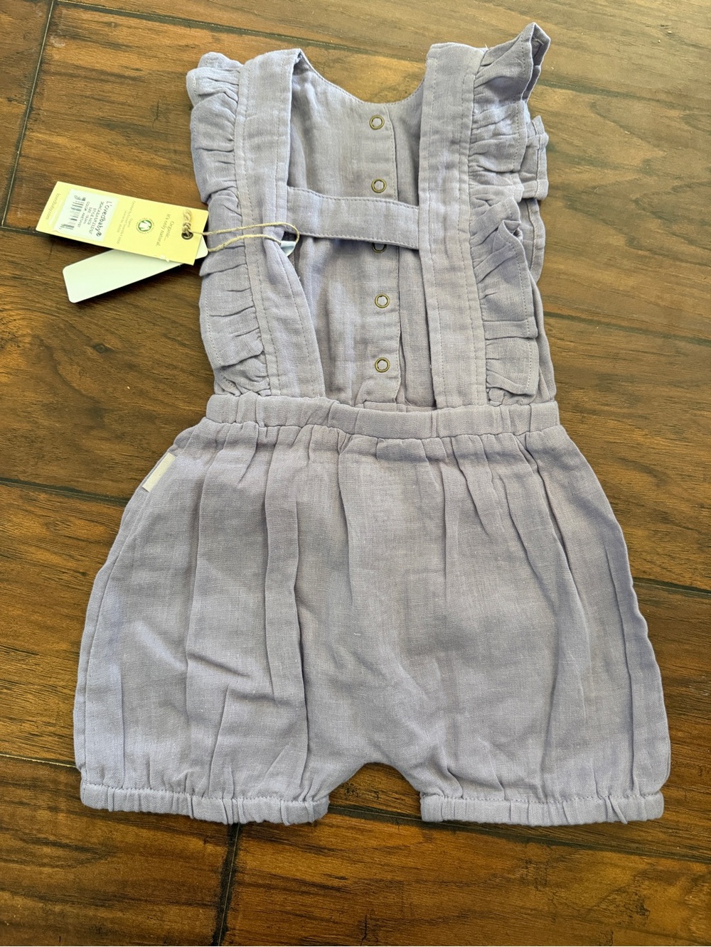 12-18m NWT L'ovedbaby Girls Organic Muslin Ruffle Bodysuit-Amethyst Purple - Picture 6 of 6